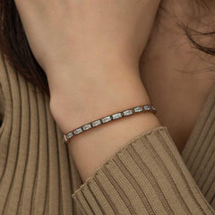 Silver Rose Emerald Cut Diamond Mounted Elevator Bracelet