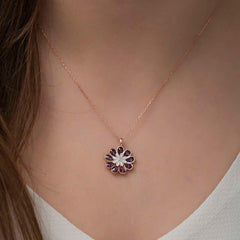 Silver Rose Redbud Flower Necklace