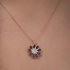 Silver Rose Redbud Flower Necklace