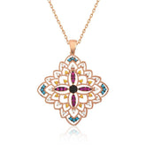 Silver Rose Ethnic Patterned Medallion Necklace