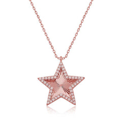 Silver Rose Ruffle Patterned Star Women's Necklace