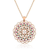 Silver Rose Geometric Patterned Medallion Necklace