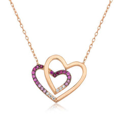 Silver Rose Two Hearts Women's Necklace