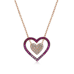 Silver Rose Two Hearts Women's Necklace