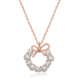 Silver Rose Pearl Ribbon Women's Necklace