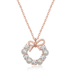 Silver Rose Pearl Ribbon Women's Necklace