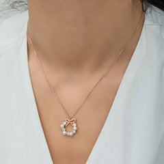 Silver Rose Pearl Ribbon Women's Necklace