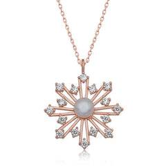 Silver Rose Pearl Snowflake Women's Necklace