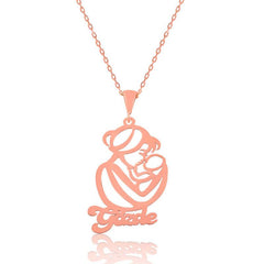 Silver Rose Named Mother Child Love Named Necklace