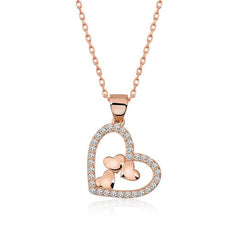 Silver Rose Heart Three Hearts Necklace