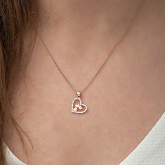 Silver Rose Heart Three Hearts Necklace