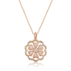 Silver Rose Heart Flower Women's Necklace