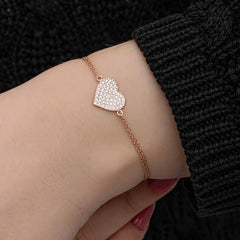 Silver Rose Heart Women's Bracelet