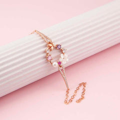 Silver Rose Heart Magnolia Flower Butterfly Women's Bracelet