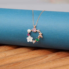 Silver Rose Heart Magnolia Flower Butterfly Women's Necklace