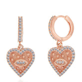 Silver Rose Heart Dangle Women's Earrings