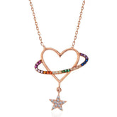 Silver Rose Heart Star Women's Necklace