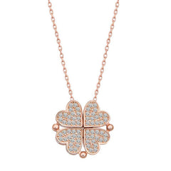 Silver Rose Heart Openable Clover Women's Necklace