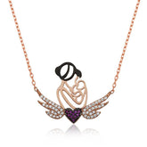 Silver Rose Heart Mother and Child Necklace