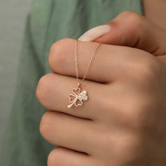 Silver Rose Heart Four Leaf Clover Women's Necklace