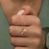 Silver Rose Heart Four Leaf Clover Women's Necklace