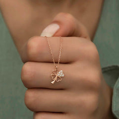 Silver Rose Heart Four Leaf Clover Women's Necklace