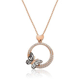 Silver Rose Heart Butterfly Circle Necklace
