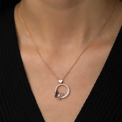 Silver Rose Heart Butterfly Circle Necklace