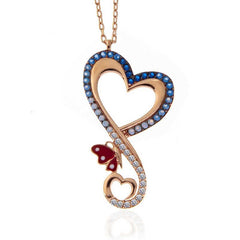 Silver Rose Heart Butterfly Women's Necklace