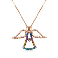 Silver Rose Heart Angel Women's Necklace