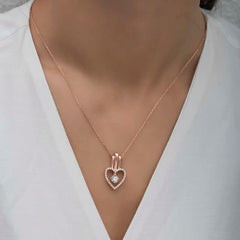 Silver Rose Heart Single Stone Women's Necklace