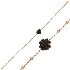 Bracelet femme en argent avec trèfle et cœur rose