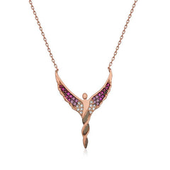 Silver Rose Winged Angel Women's Necklace