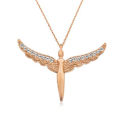 Silver Rose Winged Angel Women's Necklace