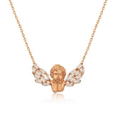 Silver Rose Winged Angel Necklace