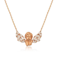 Silver Rose Winged Angel Necklace