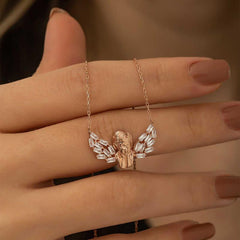 Silver Rose Winged Angel Necklace
