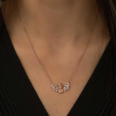 Silver Rose Winged Angel Necklace