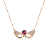 Silver Rose Winged Infinity Heart Necklace