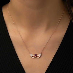Silver Rose Winged Infinity Heart Necklace