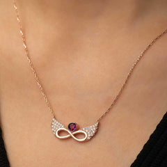 Silver Rose Winged Infinity Heart Necklace