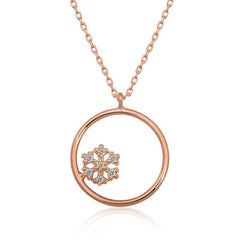 Silver Rose Snowflake Detailed Hoop Necklace