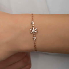 Bracelet femme flocon de neige rose argenté
