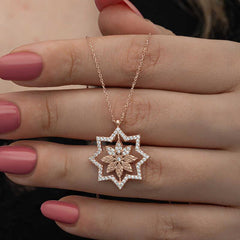 Silver Rose Snowflake Women's Necklace