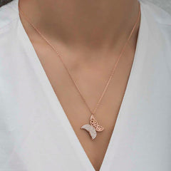 Silver Rose Butterfly Women's Necklace