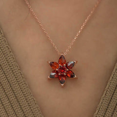 Silver Rose Red Flower Necklace