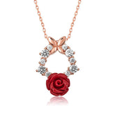 Silver Rose Red Rose Necklace