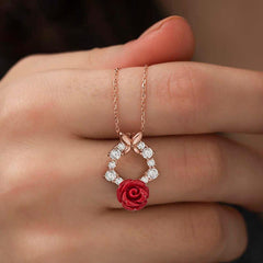 Silver Rose Red Rose Necklace