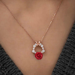 Silver Rose Red Rose Necklace