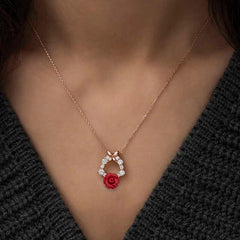 Silver Rose Red Rose Necklace